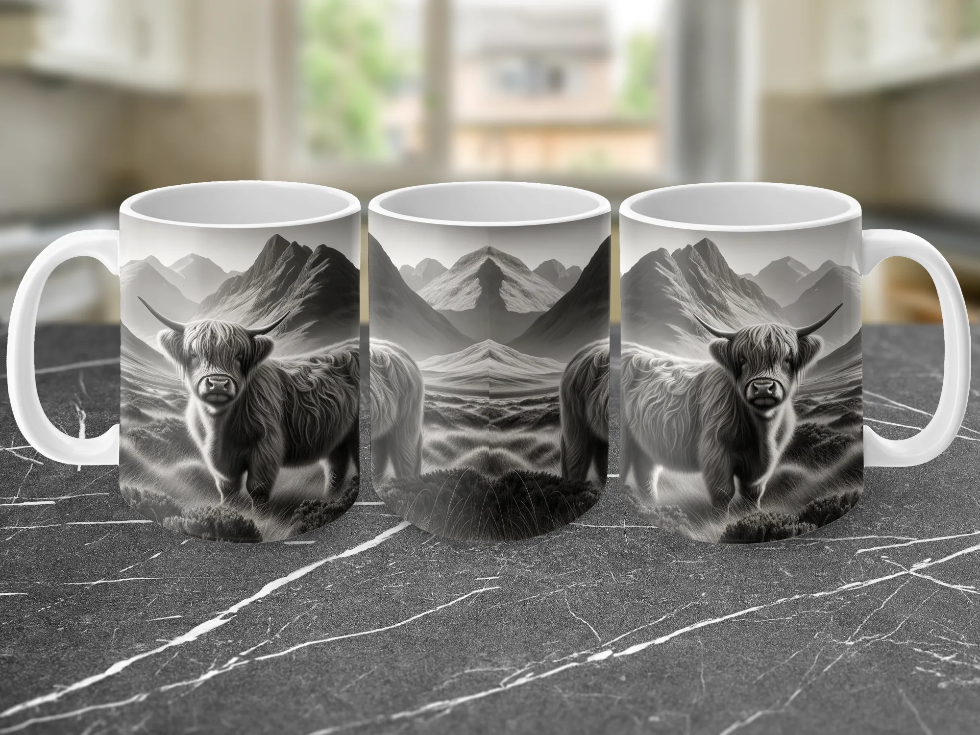 Monotone Vintage Style Highland Cow Mug, Highland Cow Coffee Cup, Funny Cow Gifts, Gift for Her, Cow Cup, Farm Animal Gift Idea