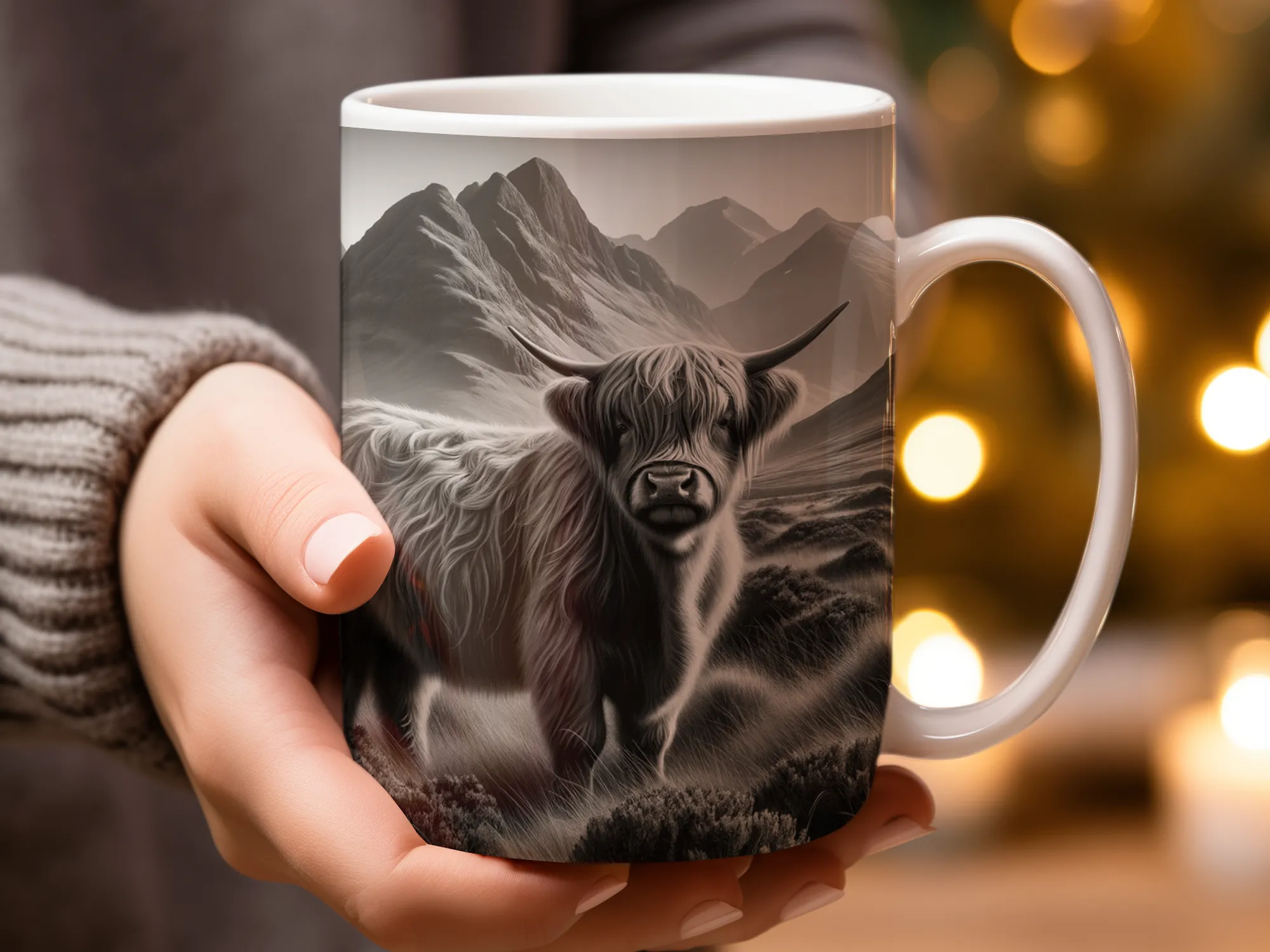 Monotone Vintage Style Highland Cow Mug, Highland Cow Coffee Cup, Funny Cow Gifts, Gift for Her, Cow Cup, Farm Animal Gift Idea