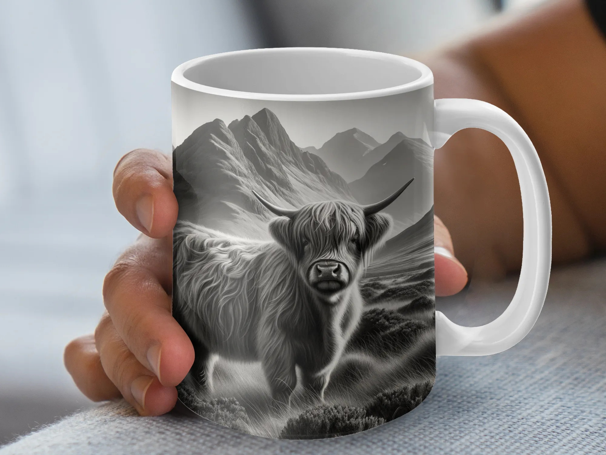 Monotone Vintage Style Highland Cow Mug, Highland Cow Coffee Cup, Funny Cow Gifts, Gift for Her, Cow Cup, Farm Animal Gift Idea