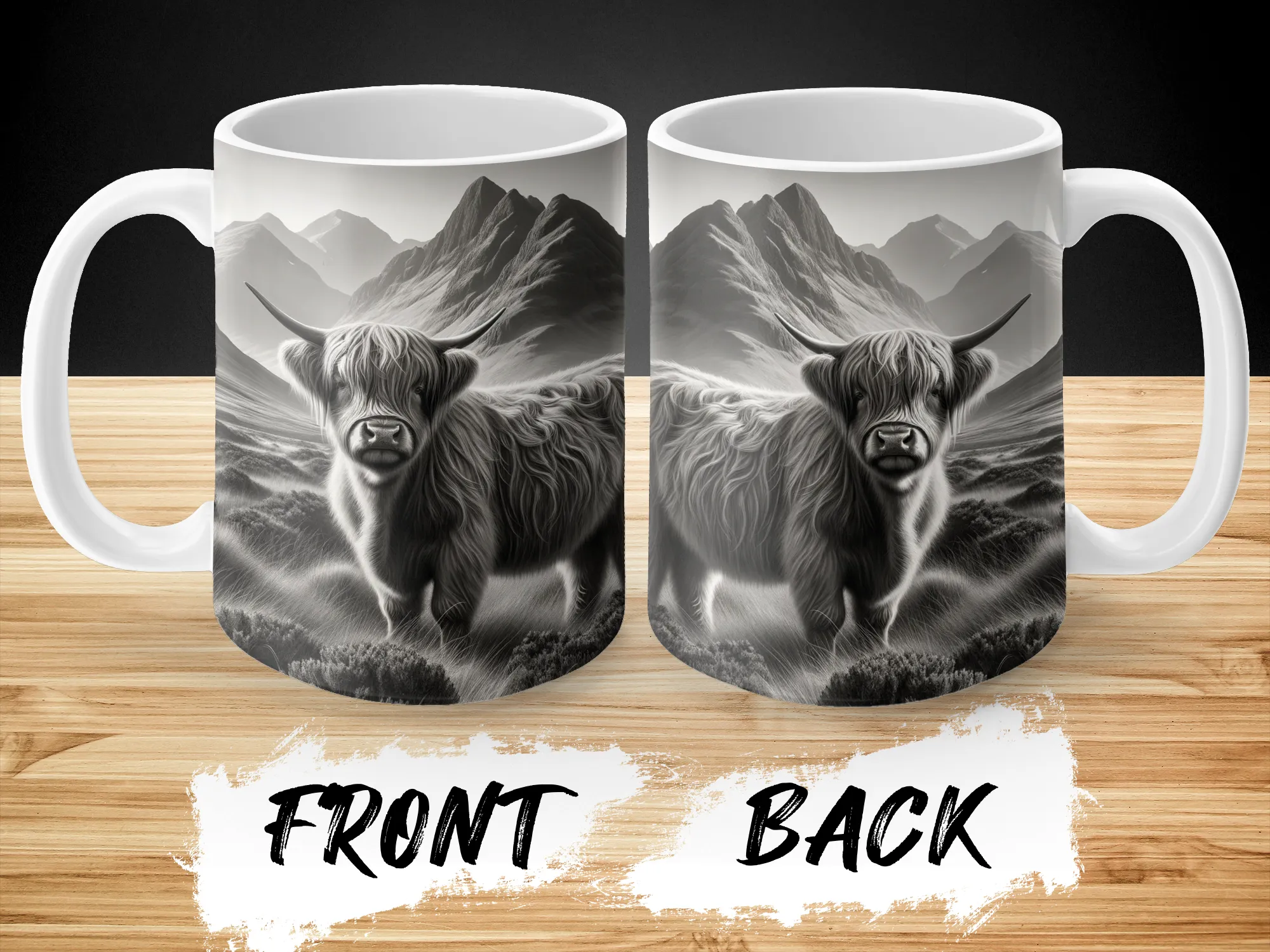 Monotone Vintage Style Highland Cow Mug, Highland Cow Coffee Cup, Funny Cow Gifts, Gift for Her, Cow Cup, Farm Animal Gift Idea