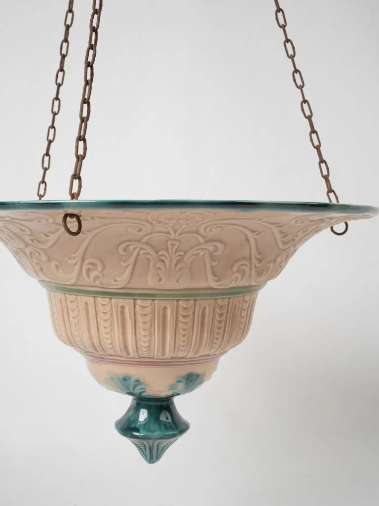 Napoleon III century hanging planter - Majolica 10¾"