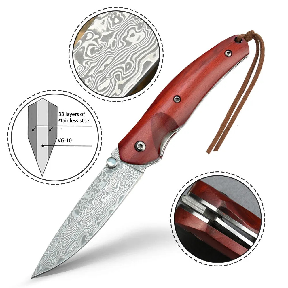 Nedfoss Polar-Bear Damascus Pocket Knife with 2.5" Damascus Steel Blade