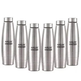 NIRLON Stainless Steel 6 Pcs Fridge Water Bottle/Refrigerator Bottle/Thunder(1000 ML)