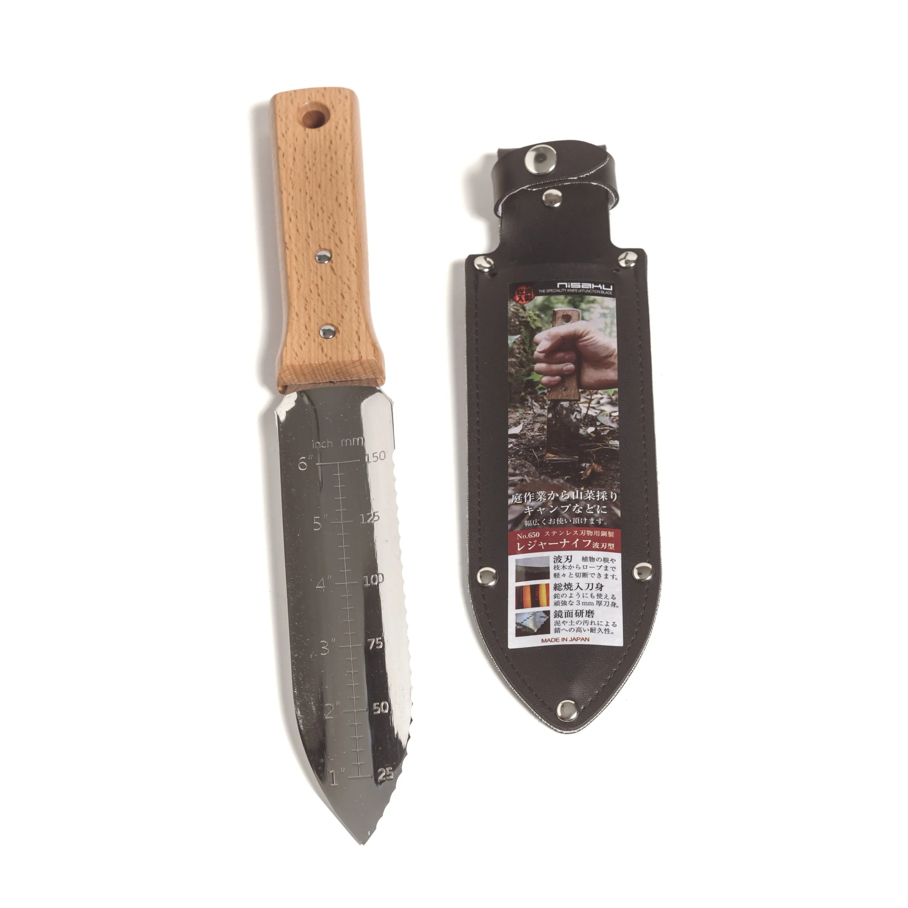 Nisaku NJP650 7.25 in. Blade Hori-Hori Japanese Stainless Steel Tomita Weeding Knife