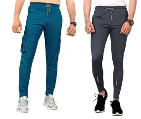 Pack of 2 Men Solid, Pocket Blue, Dark Grey Track Pants