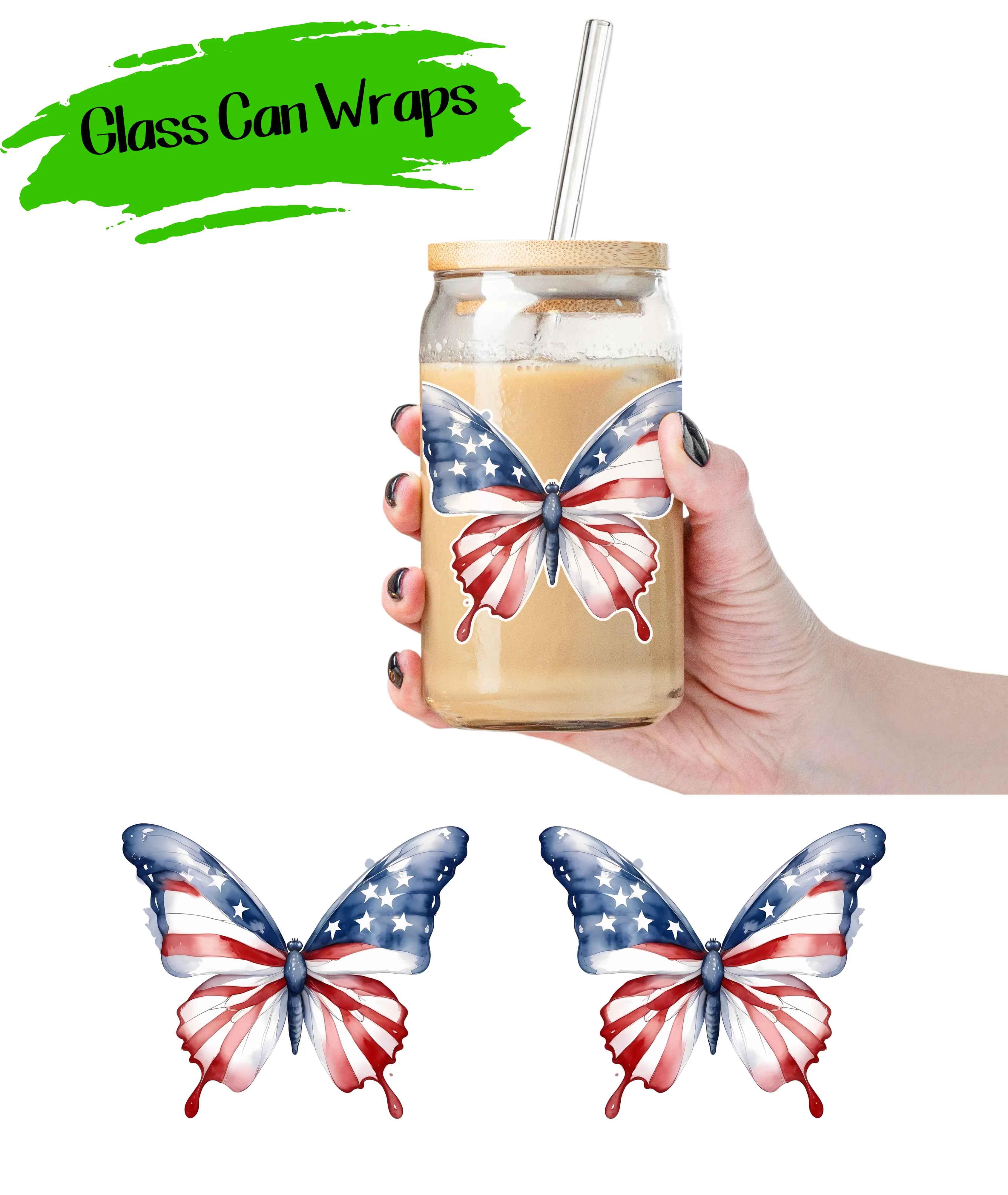 Patriotic Butterfly Wrap for 16/20 oz Cups - UV DTF or Sublimation (SHIPS IN 3-7 BUS DAYS)