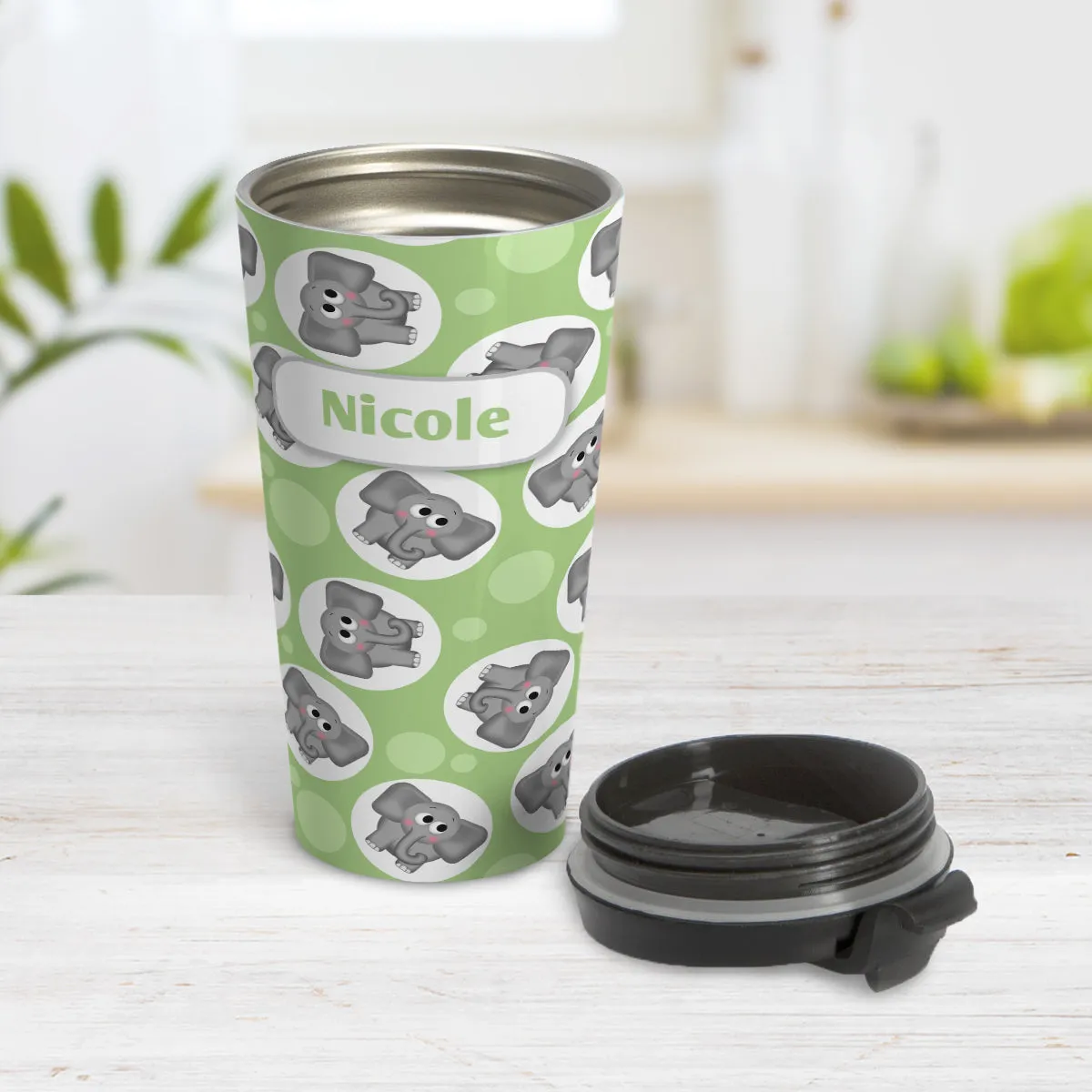 Personalized Cute Green Elephant Pattern Travel Mug