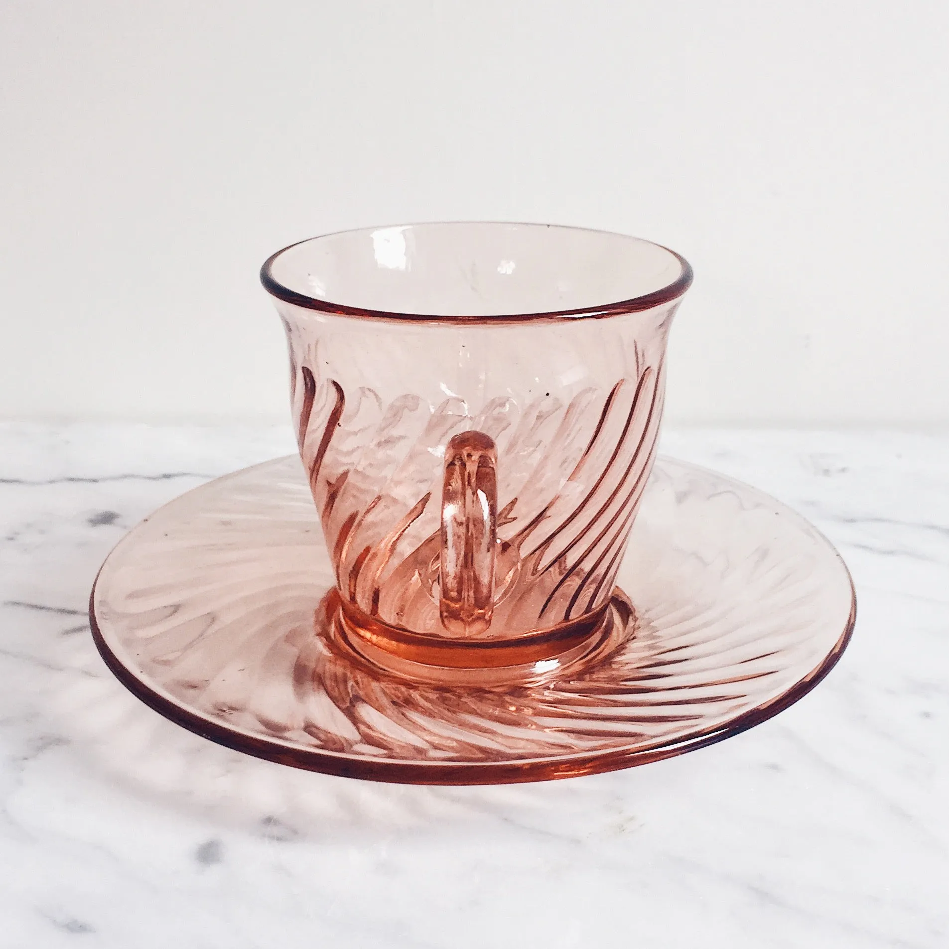 Pink Intoxication Antique Glass Tea Cup & Saucer