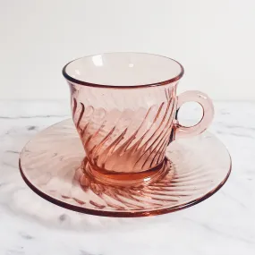 Pink Intoxication Antique Glass Tea Cup & Saucer