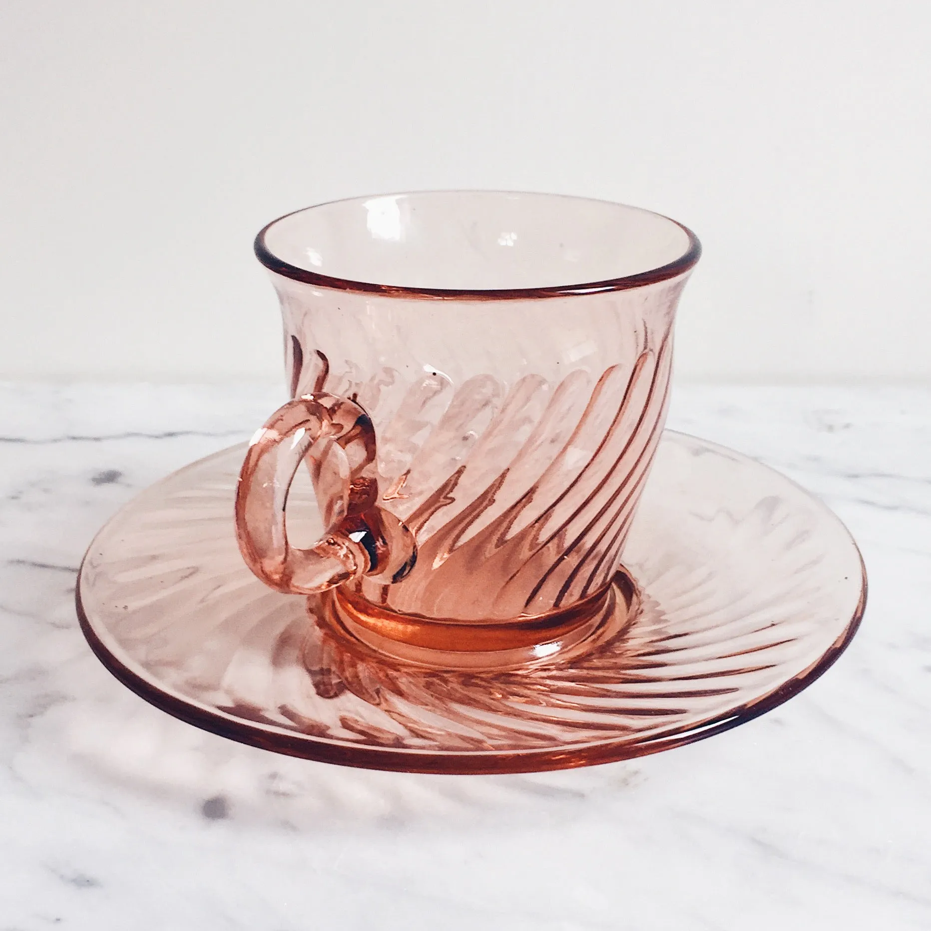 Pink Intoxication Antique Glass Tea Cup & Saucer