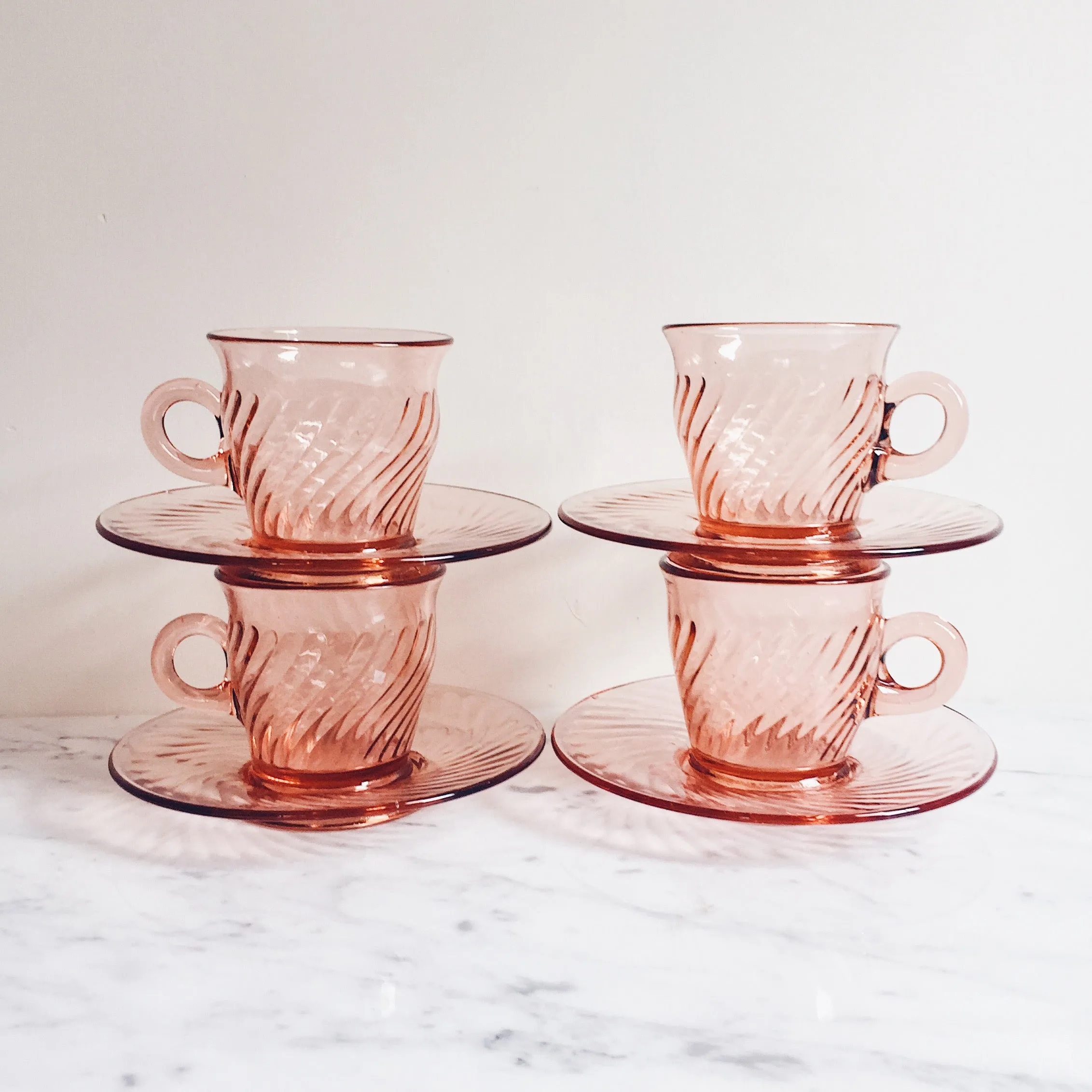 Pink Intoxication Antique Glass Tea Cup & Saucer