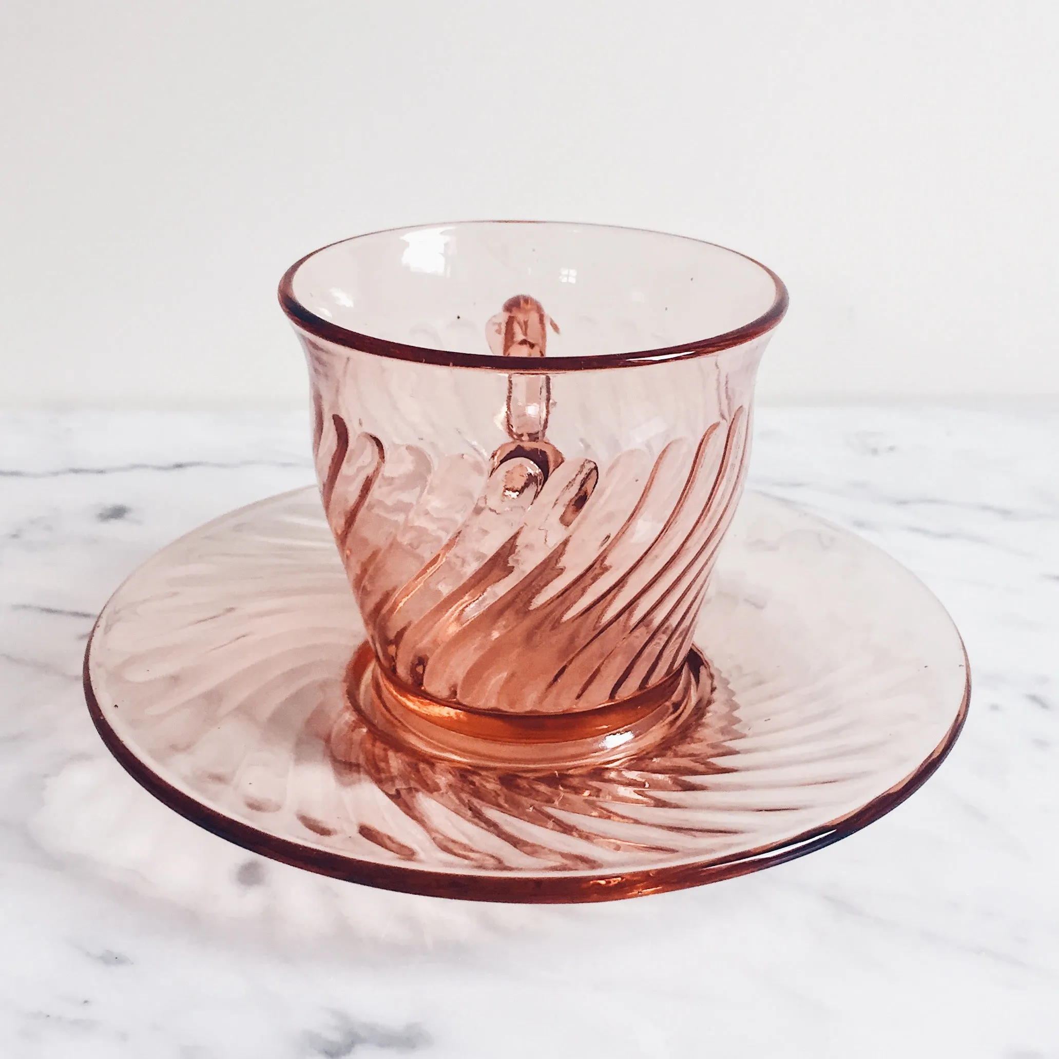 Pink Intoxication Antique Glass Tea Cup & Saucer