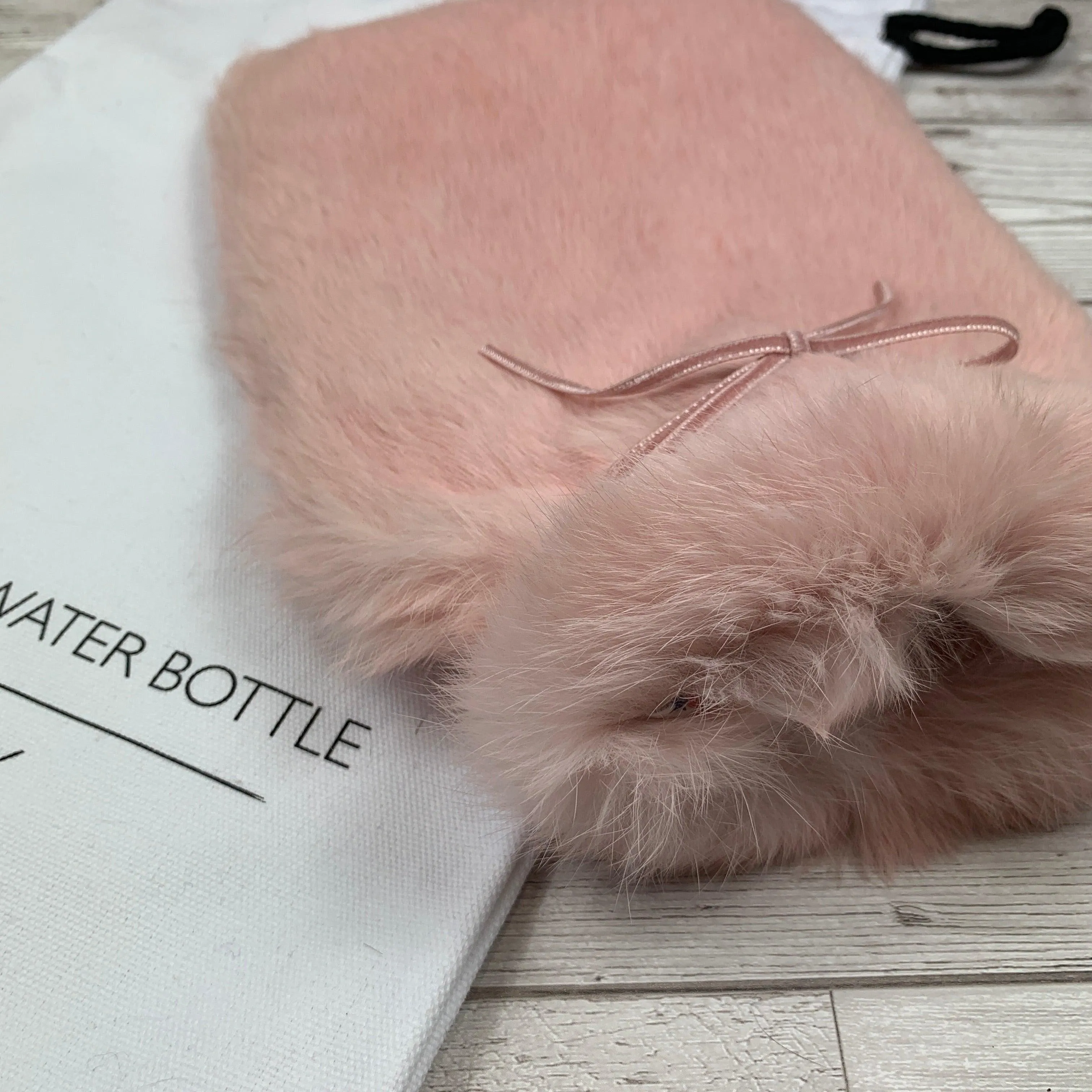 Pink Luxury Rabbit Fur Hot Water Bottle - Large - Peony Pink