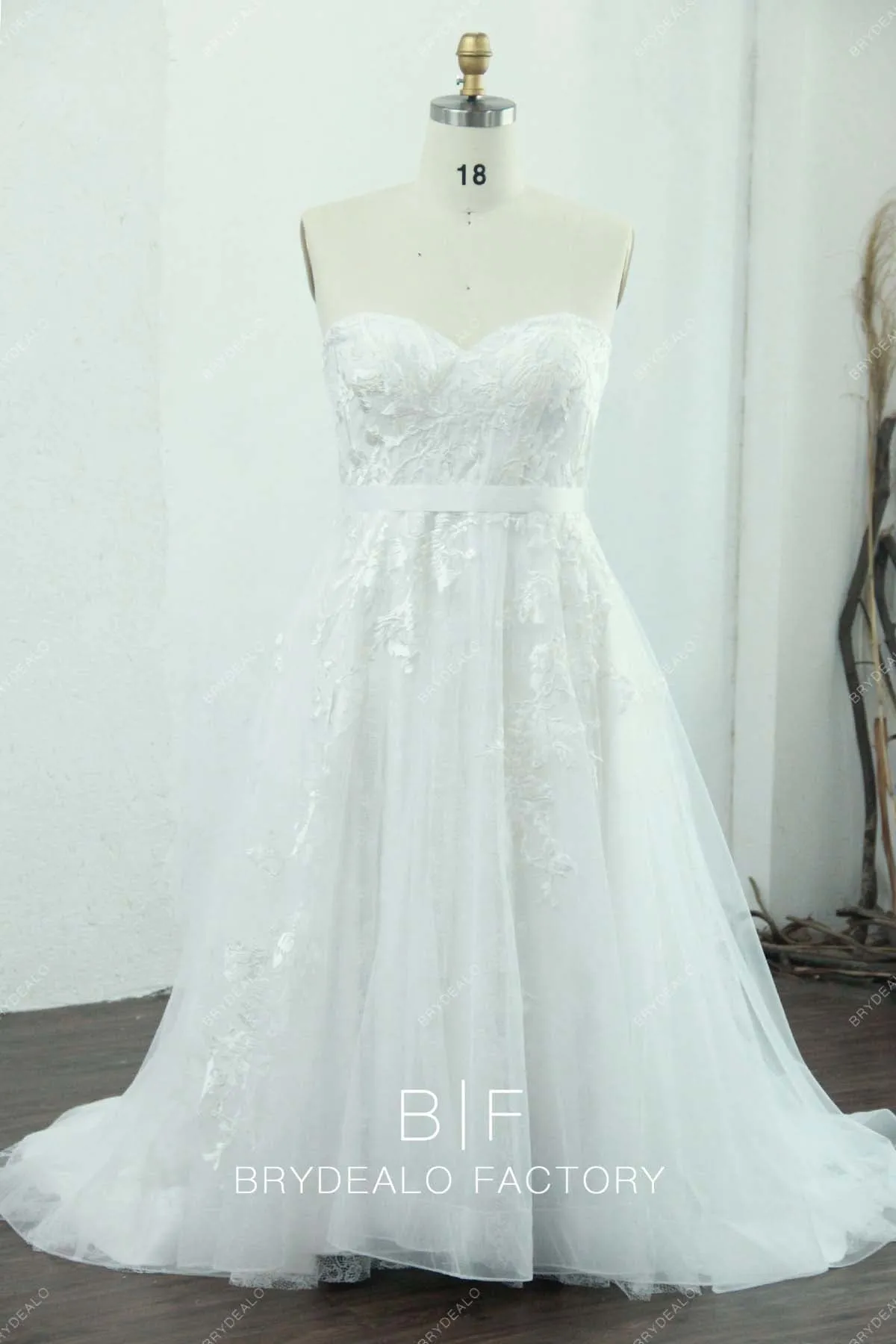 Plus Size Strapless Designer Lace Garden Wedding Ball Gown