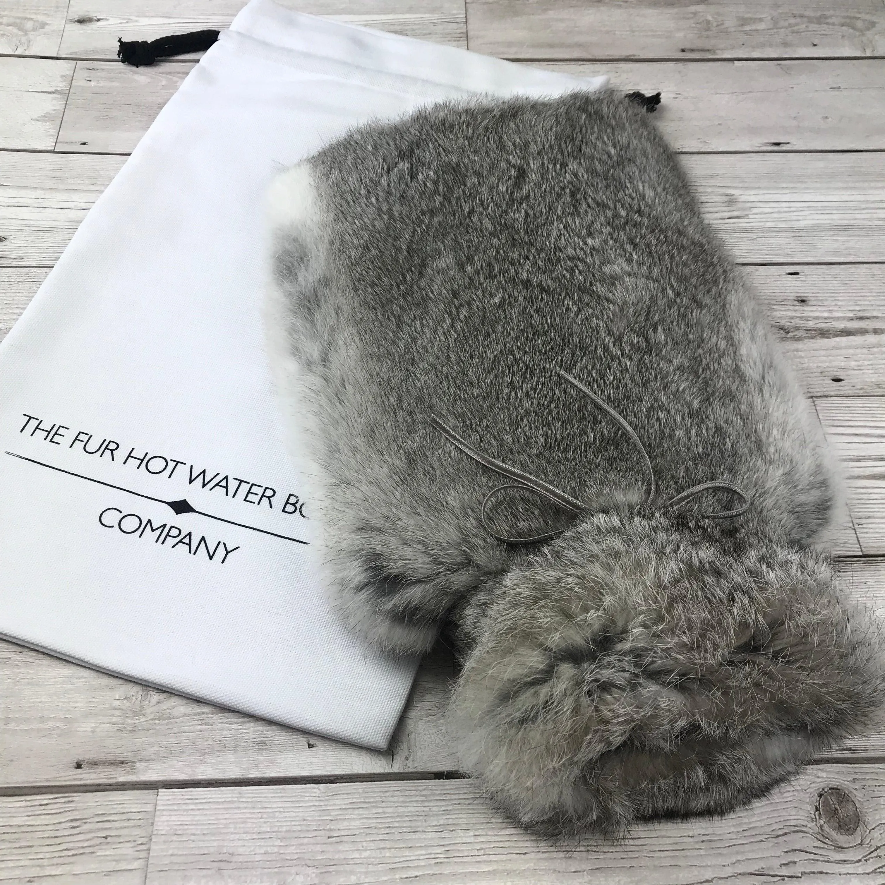 Rabbit Fur Hot Water Bottle - Large - Natural Grey Marl