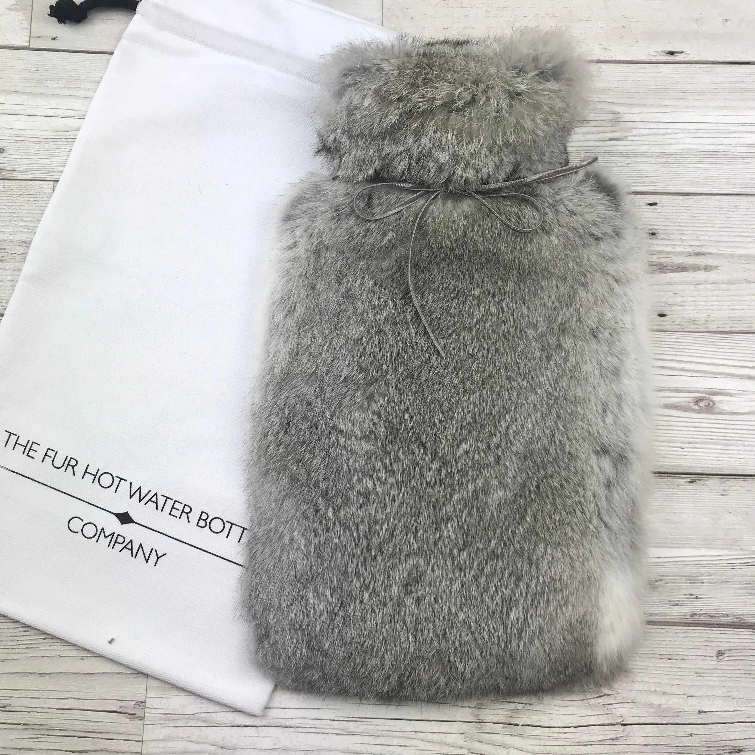 Rabbit Fur Hot Water Bottle - Large - Natural Grey Marl