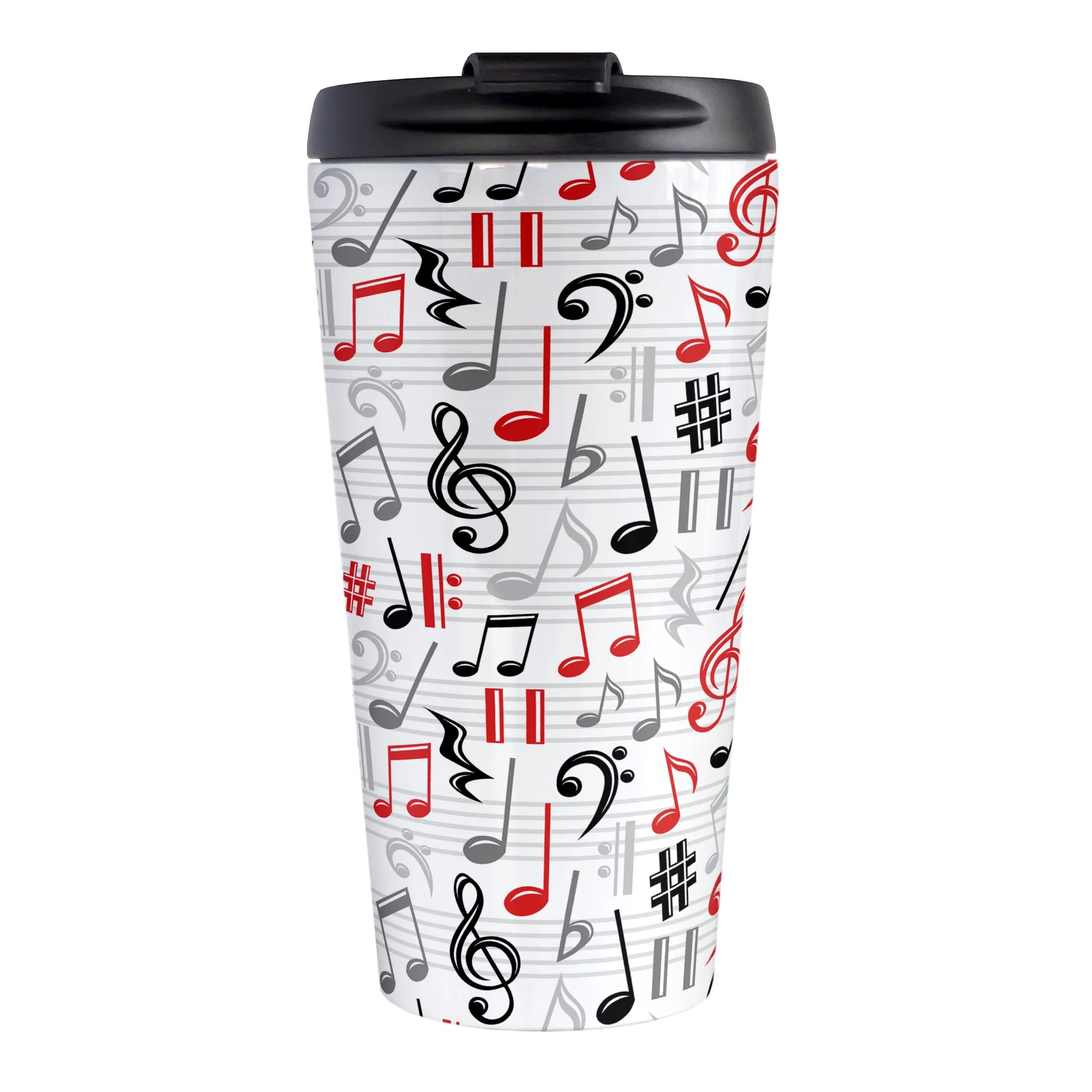 Red Music Notes Pattern Travel Mug