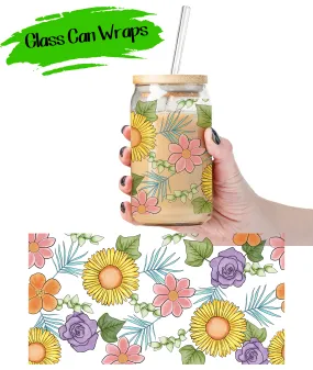 Retro Flowers Wrap for 16/20 oz Cups - UV DTF or Sublimation (SHIPS IN 3-7 BUS DAYS)