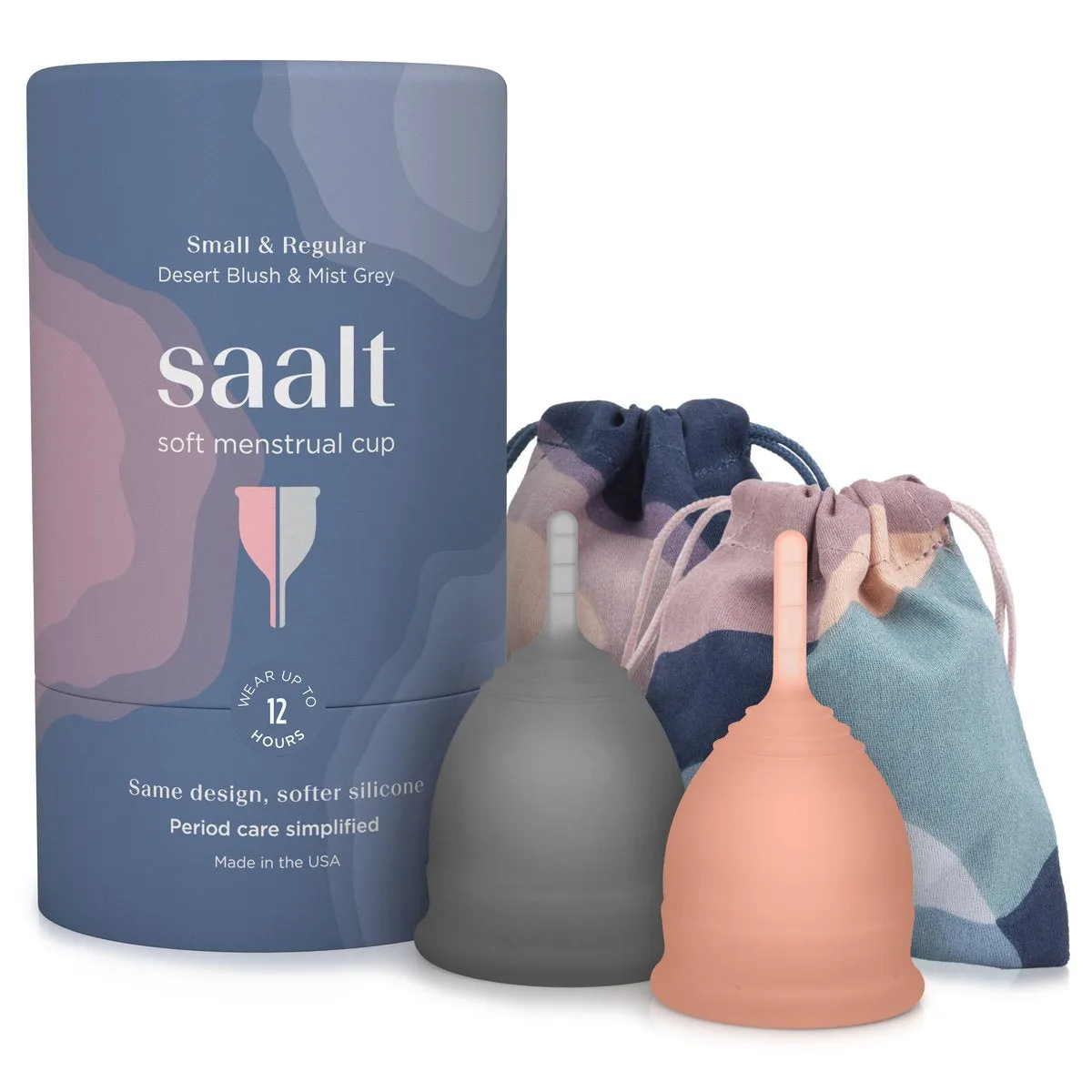 SAALT Menstrual Cup Duo Pack Soft - Small Desert Blush & Regular Mist Grey