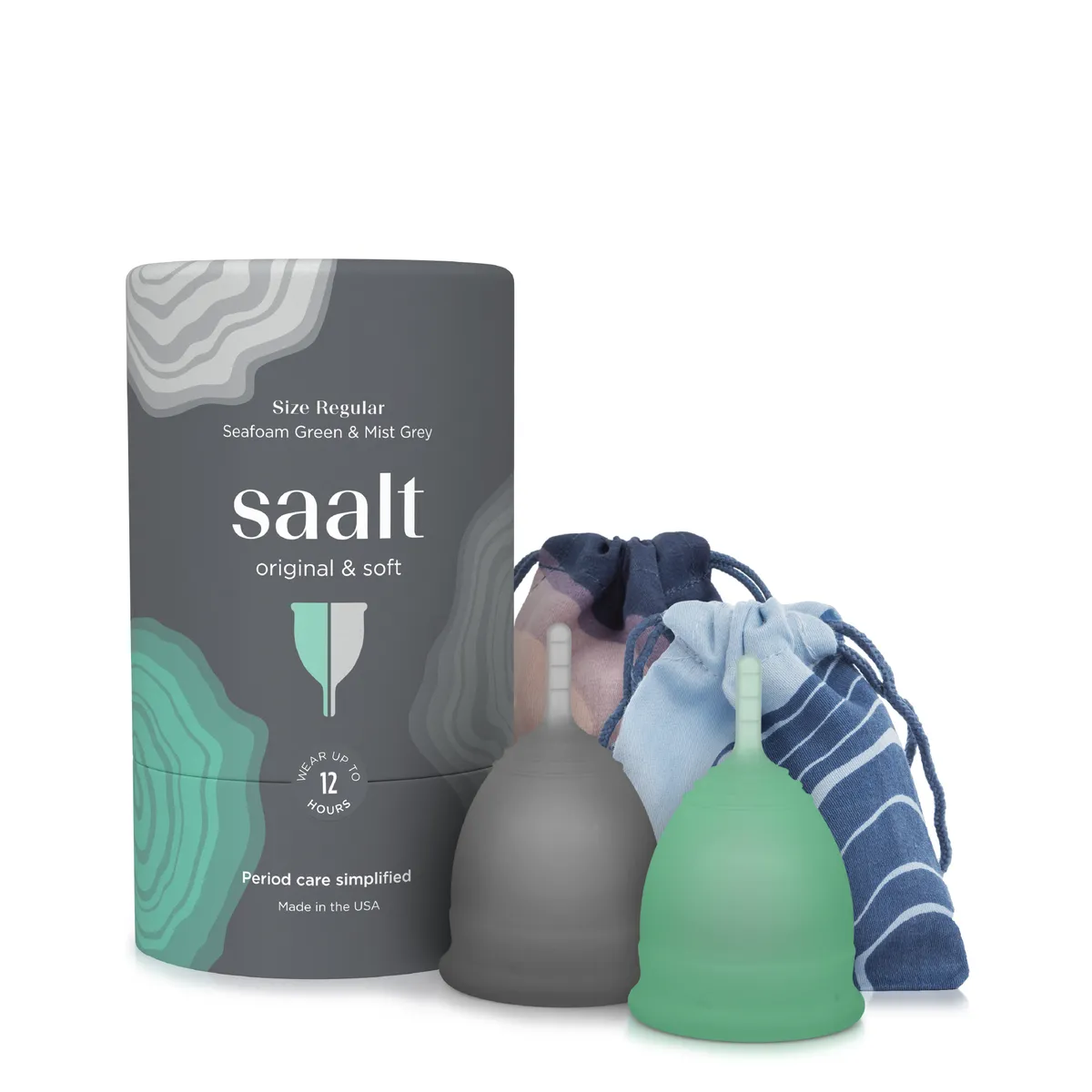 SAALT Menstrual Cup Twin Pack - Regular Seafoam Green & Mist Grey