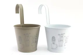 Set Of 2 Metal Flower Pot With Handle