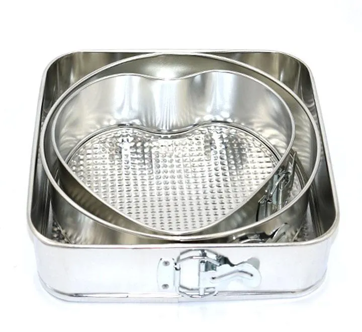 Set of 3 Stainless Steel Silver Cake Tray Baking Molds