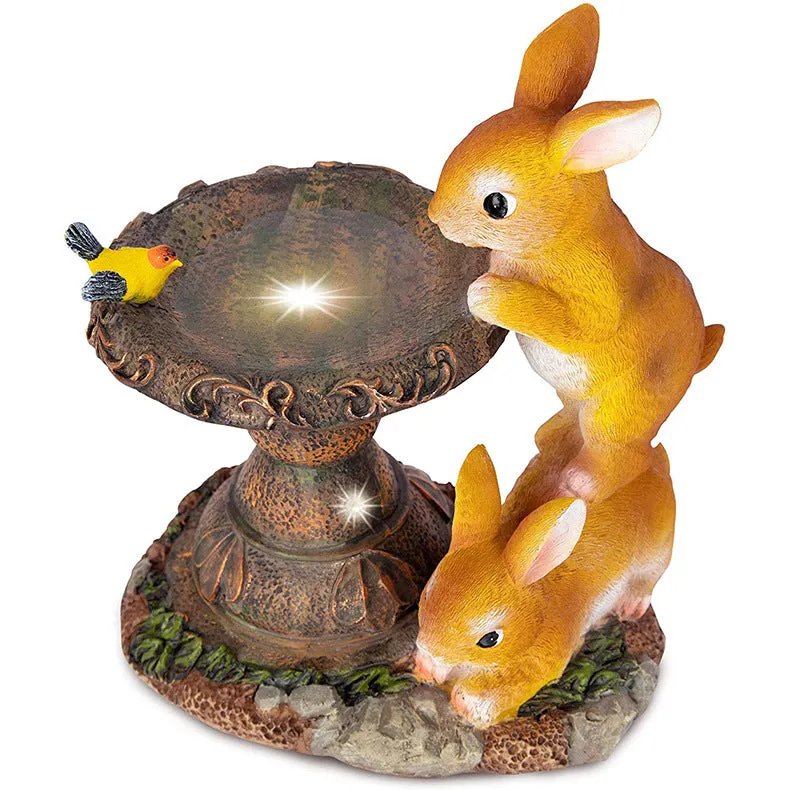 Solar Rabbit Bird Bath Statue Decoration