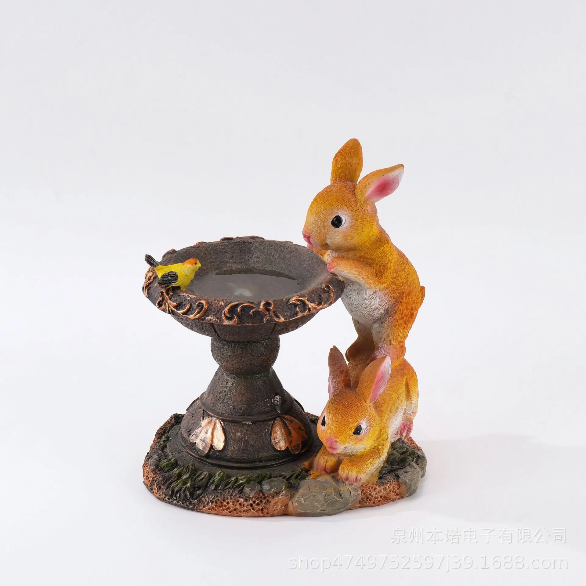 Solar Rabbit Bird Bath Statue Decoration