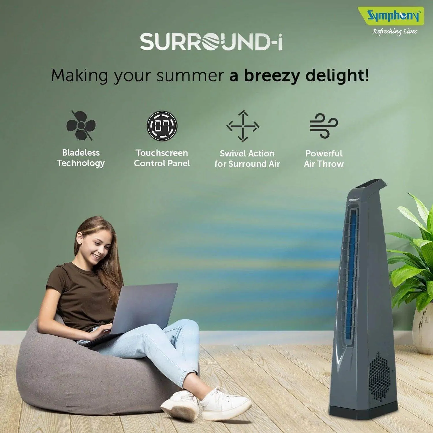 Surround-i Bladeless Tower Fan with Remote Control Grey