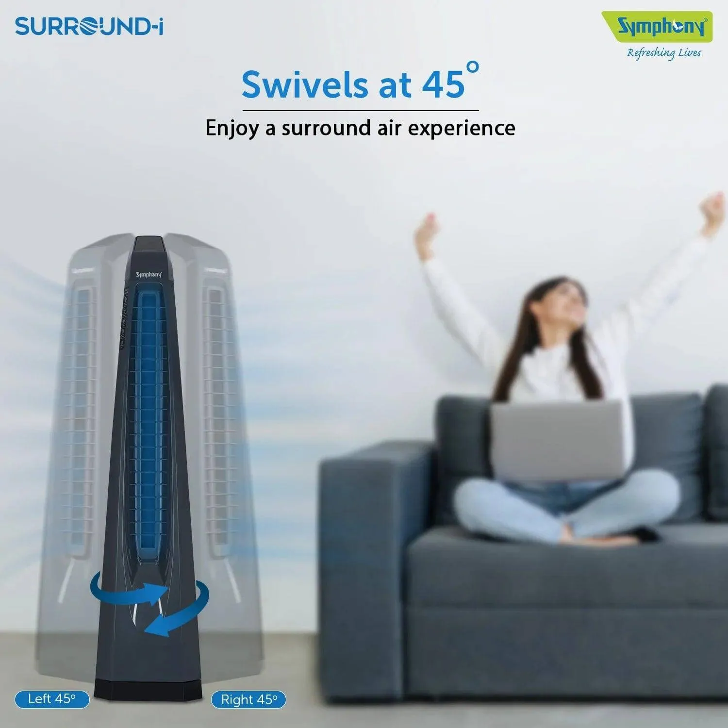 Surround-i Bladeless Tower Fan with Remote Control Grey