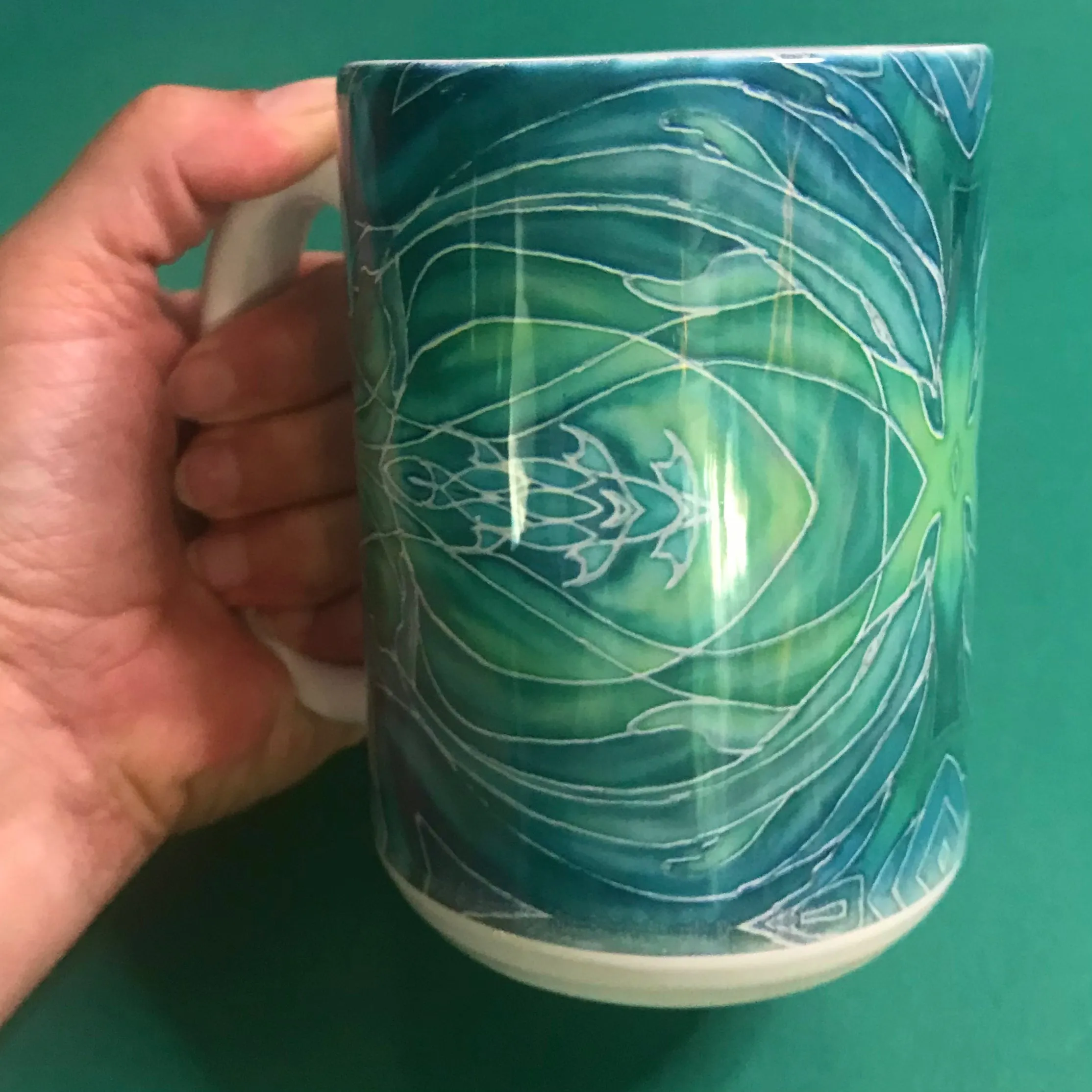 Swirling Green Dolphins Extra Large Mug and Coaster - Blue Turquoise Mug Set - Mug Gift