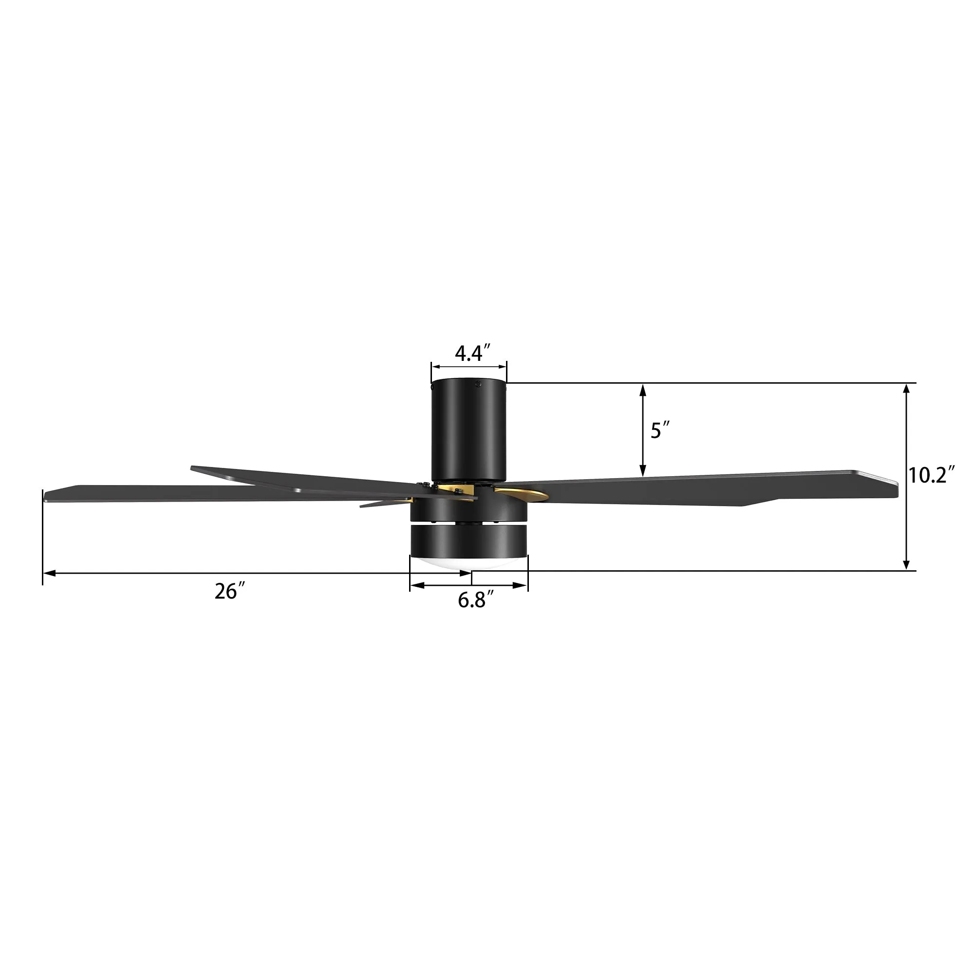 TAMPA 52 inch 5-Blade Flush Mount Smart Ceiling Fan with LED Light Kit & Remote- Black/Black