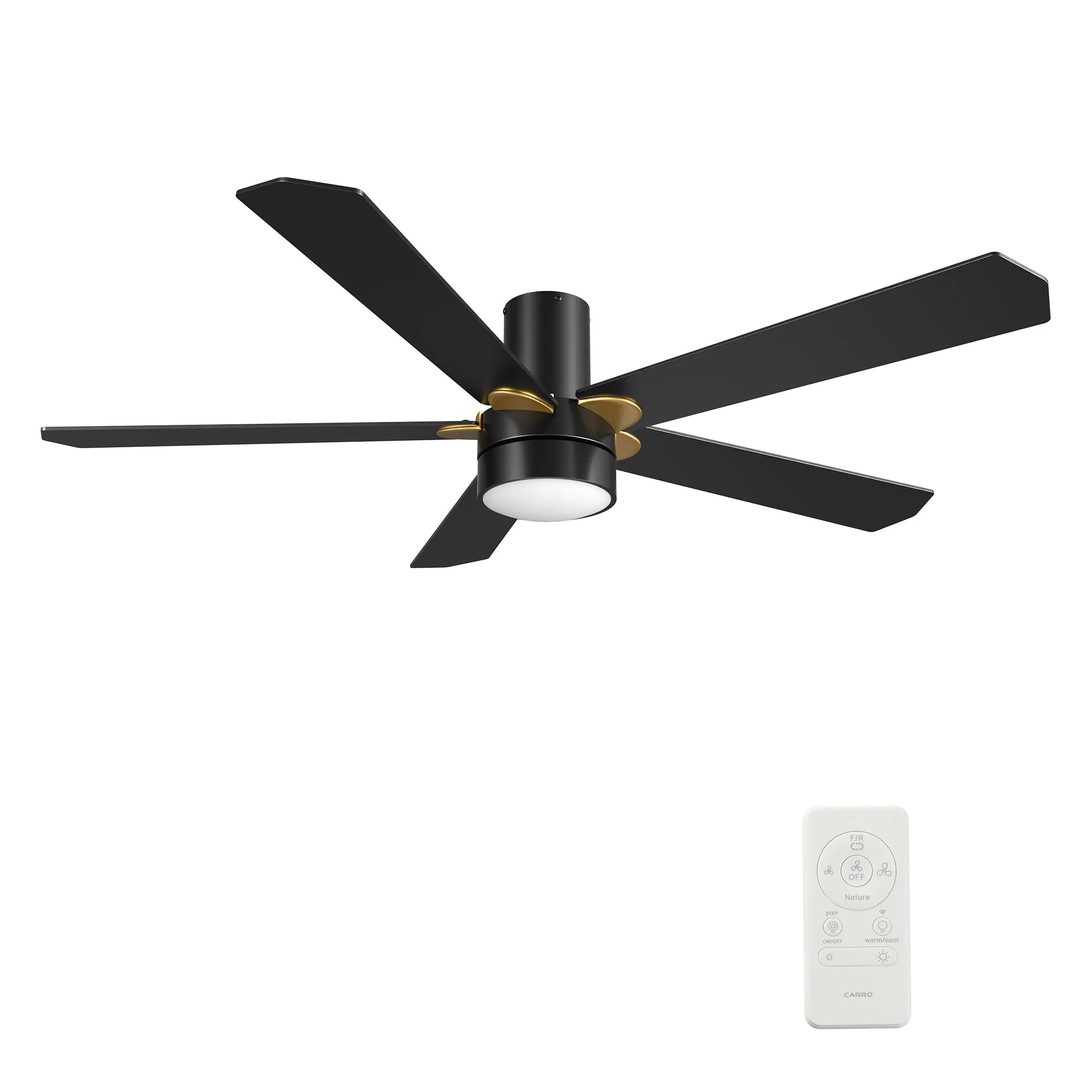 TAMPA 52 inch 5-Blade Flush Mount Smart Ceiling Fan with LED Light Kit & Remote- Black/Black