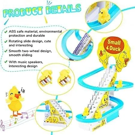 TEC TAVAKKAL Duck Slide Toy Set, Funny Automatic Stair-Climbing Ducklings Cartoon Race Track Set Little Lovely Duck Slide Toy Escalator Toy with Lights and Music (Duck Track Set)