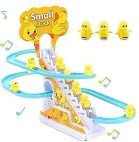 TEC TAVAKKAL Duck Slide Toy Set, Funny Automatic Stair-Climbing Ducklings Cartoon Race Track Set Little Lovely Duck Slide Toy Escalator Toy with Lights and Music (Duck Track Set)