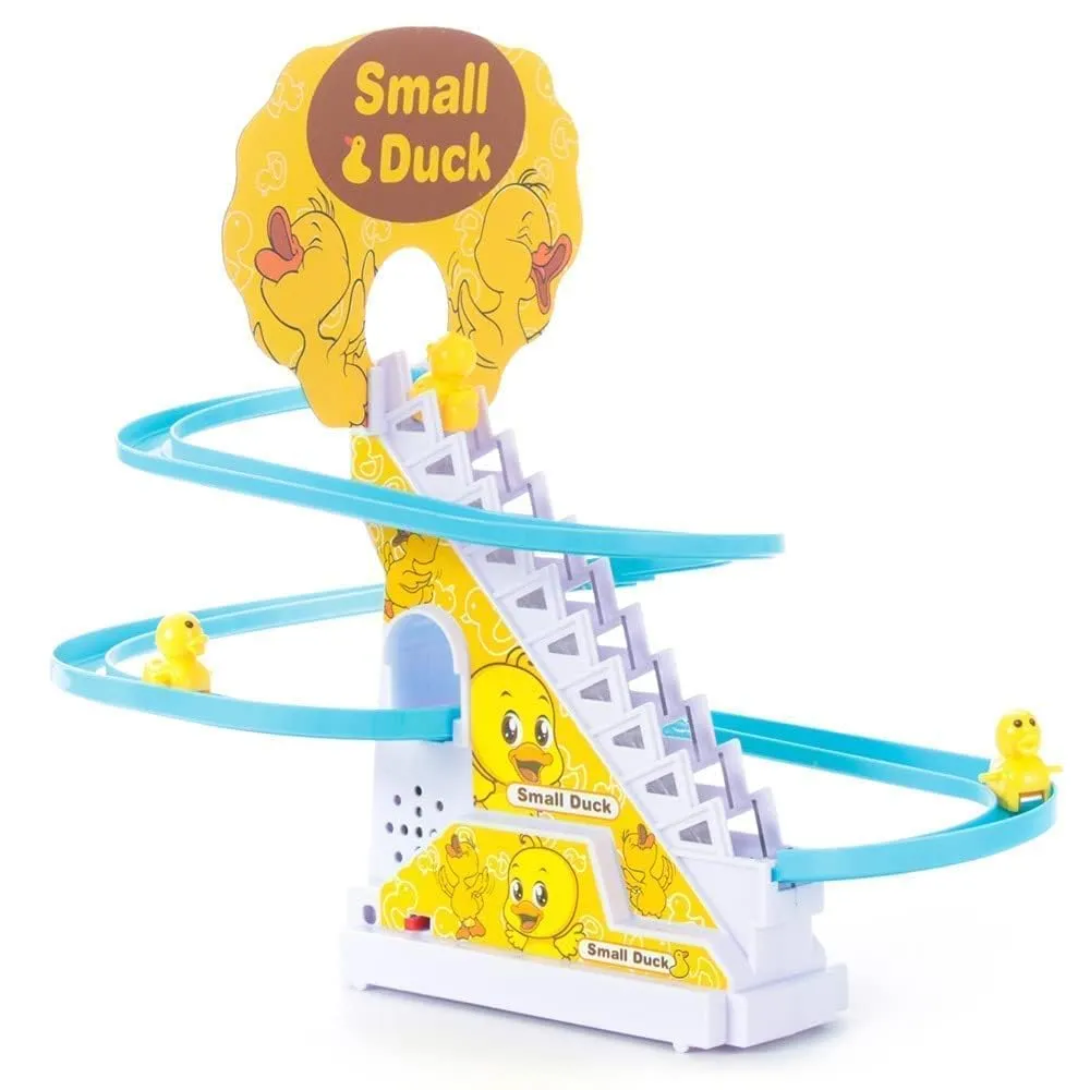 TEC TAVAKKAL Duck Slide Toy Set, Funny Automatic Stair-Climbing Ducklings Cartoon Race Track Set Little Lovely Duck Slide Toy Escalator Toy with Lights and Music (Duck Track Set)