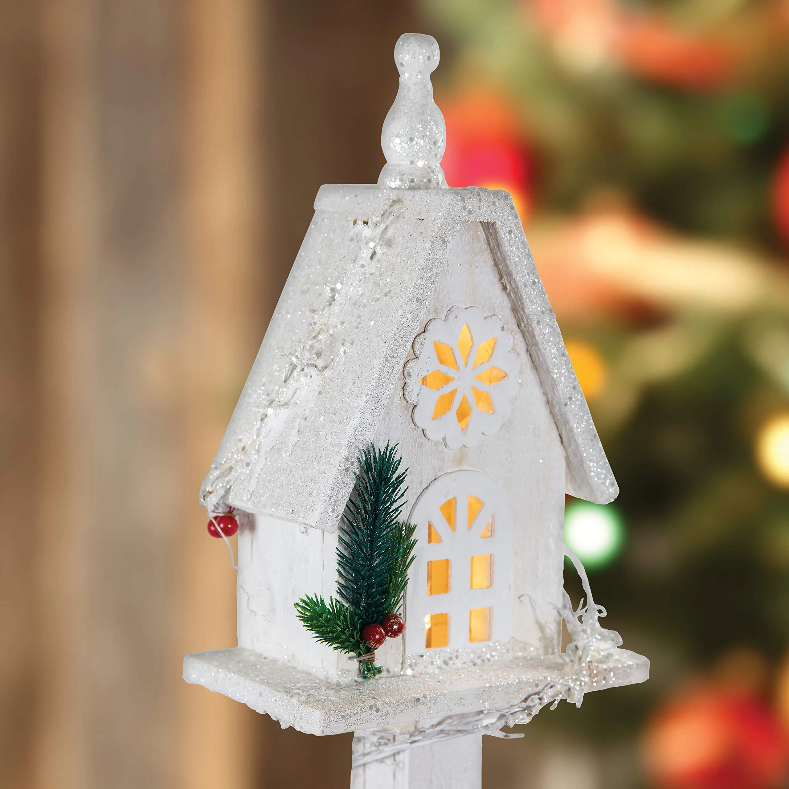 The Christmas Workshop 70099 Snow Topped White Wooden Treehouse | Indoor Christmas Decorations | 5 Warm LED’s | Battery Powered | 70cm x 17cm x 11cm, Wood, 70cm Tree House