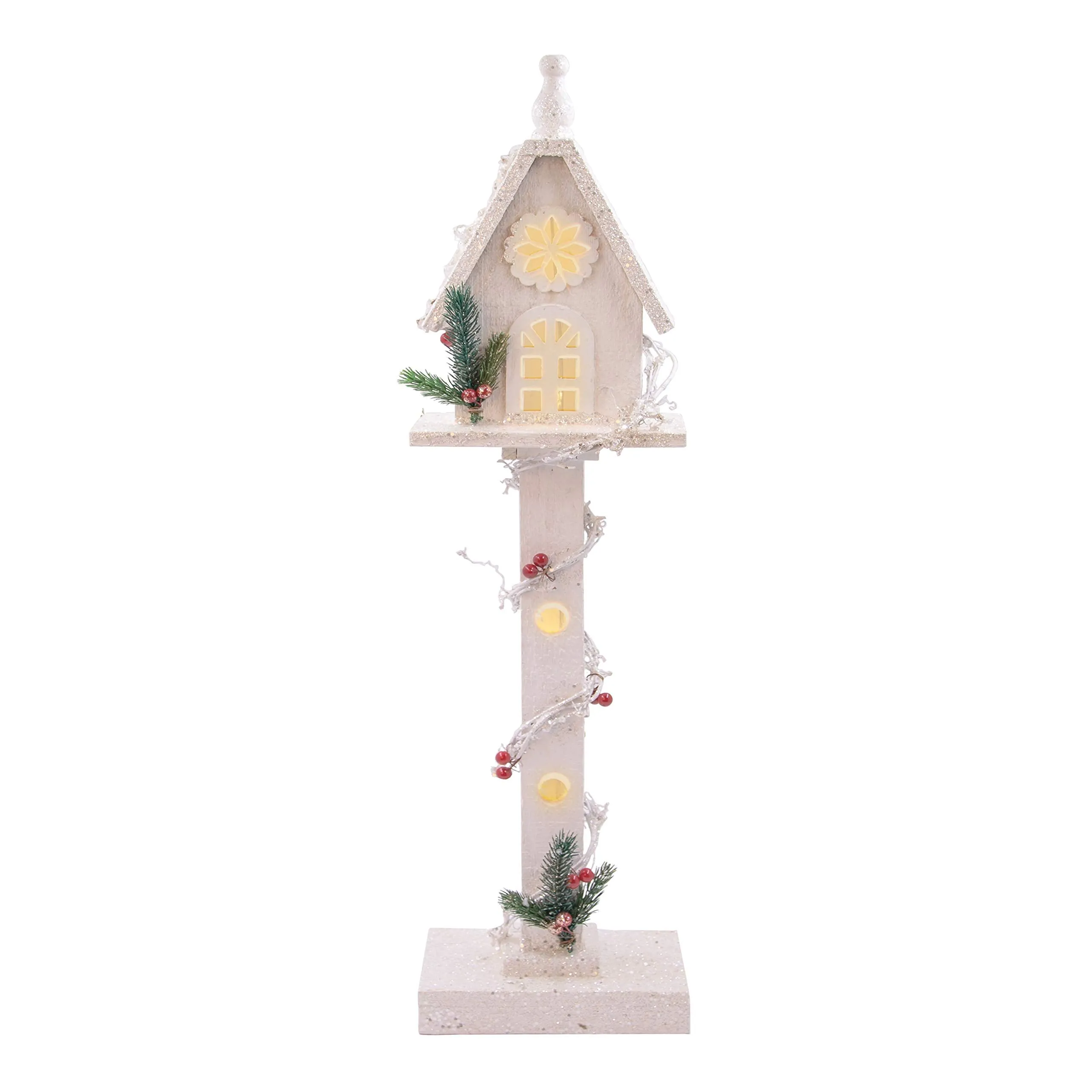 The Christmas Workshop 70099 Snow Topped White Wooden Treehouse | Indoor Christmas Decorations | 5 Warm LED’s | Battery Powered | 70cm x 17cm x 11cm, Wood, 70cm Tree House