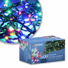 The Christmas Workshop 77570 600 Multi-Coloured LED Chaser Christmas Lights / Indoor or Outdoor Fairy Lights / 41.9 Metres / 8 Light Modes / Great For Christmas, Weddings & Gardens