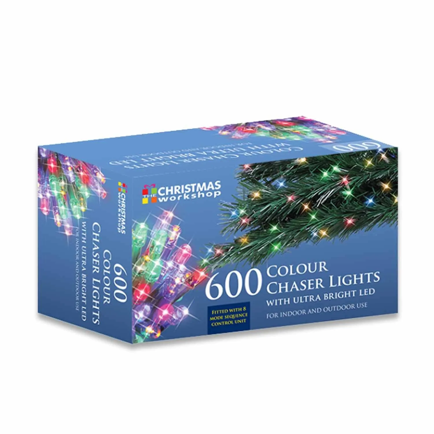 The Christmas Workshop 77570 600 Multi-Coloured LED Chaser Christmas Lights / Indoor or Outdoor Fairy Lights / 41.9 Metres / 8 Light Modes / Great For Christmas, Weddings & Gardens