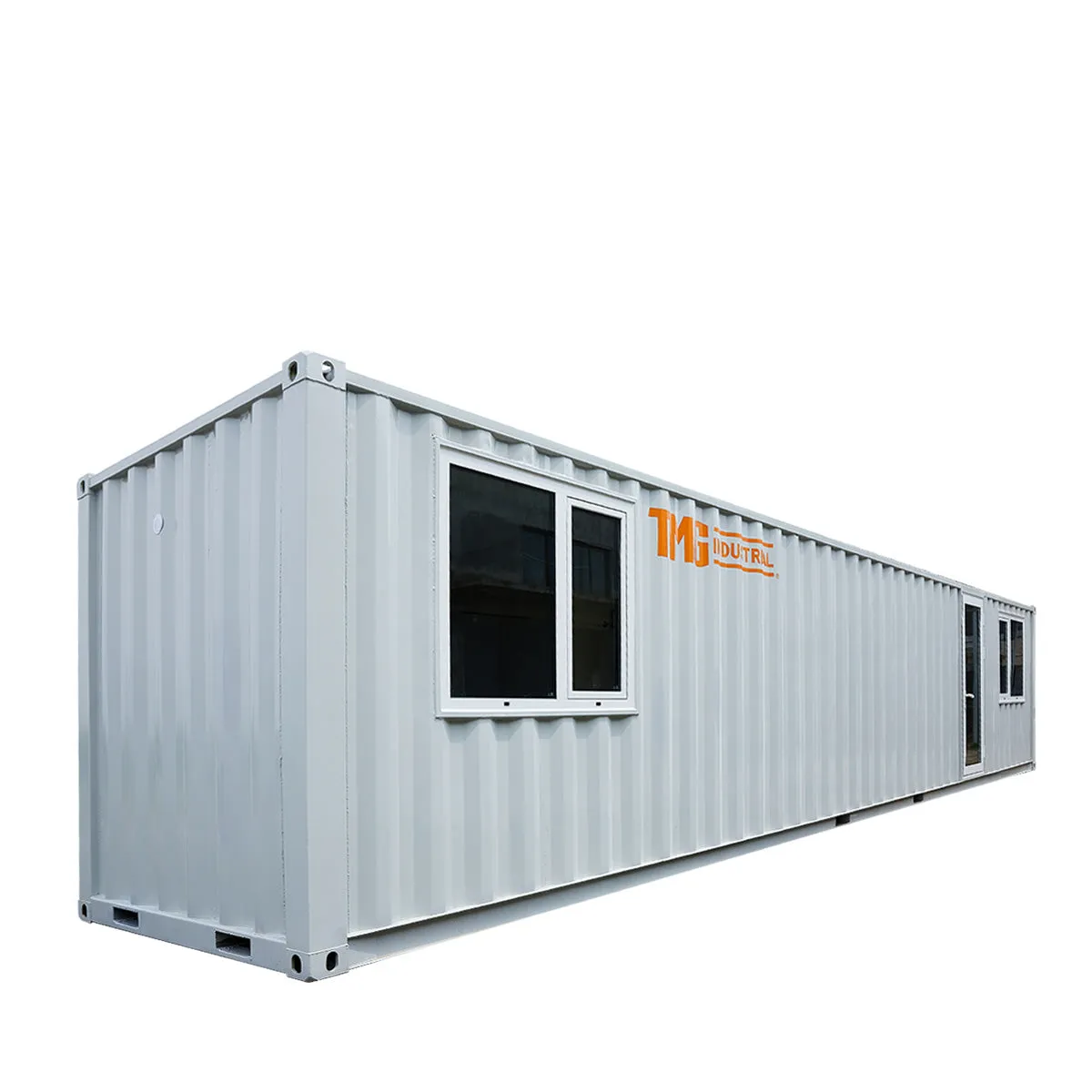 TMG Industrial 40’ Custom Built Steel Container Office, Insulated, PVC Flooring, Wood Grain Solid Wallboard, Horizontal Pivoting Windows, High-Density Foam Insulation, TMG-SCO40