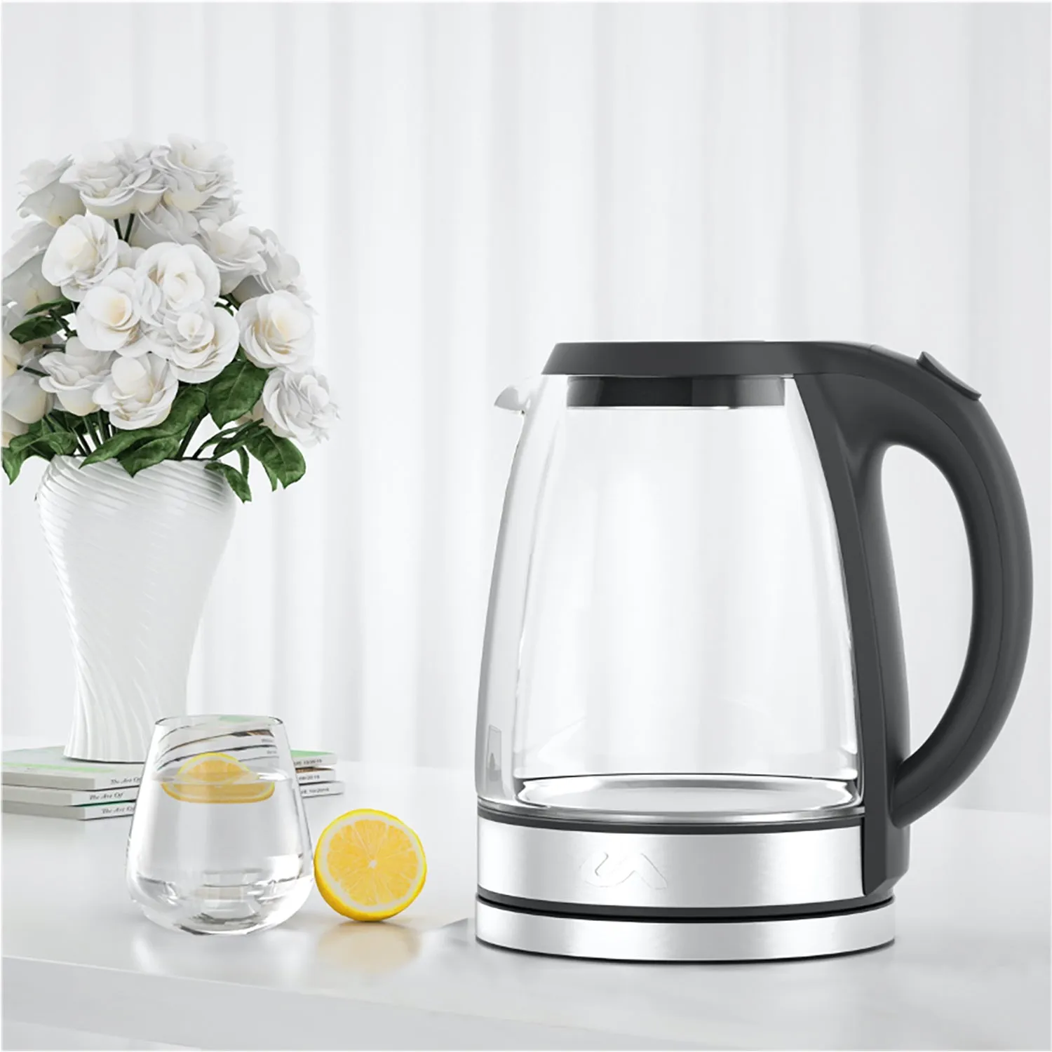 Uber Appliance 1.8L Glass & Stainless Steel Water Boiler, Heater & Electric Tea Kettle