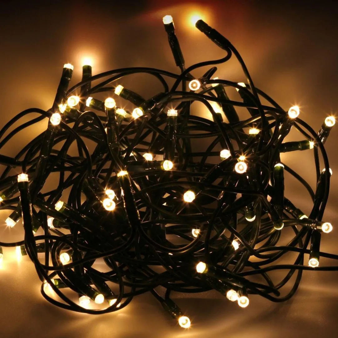 USB 8 Function LED Fairy Lights with Green Cable (200 Lights - 9M Cable) - Warm White Lights