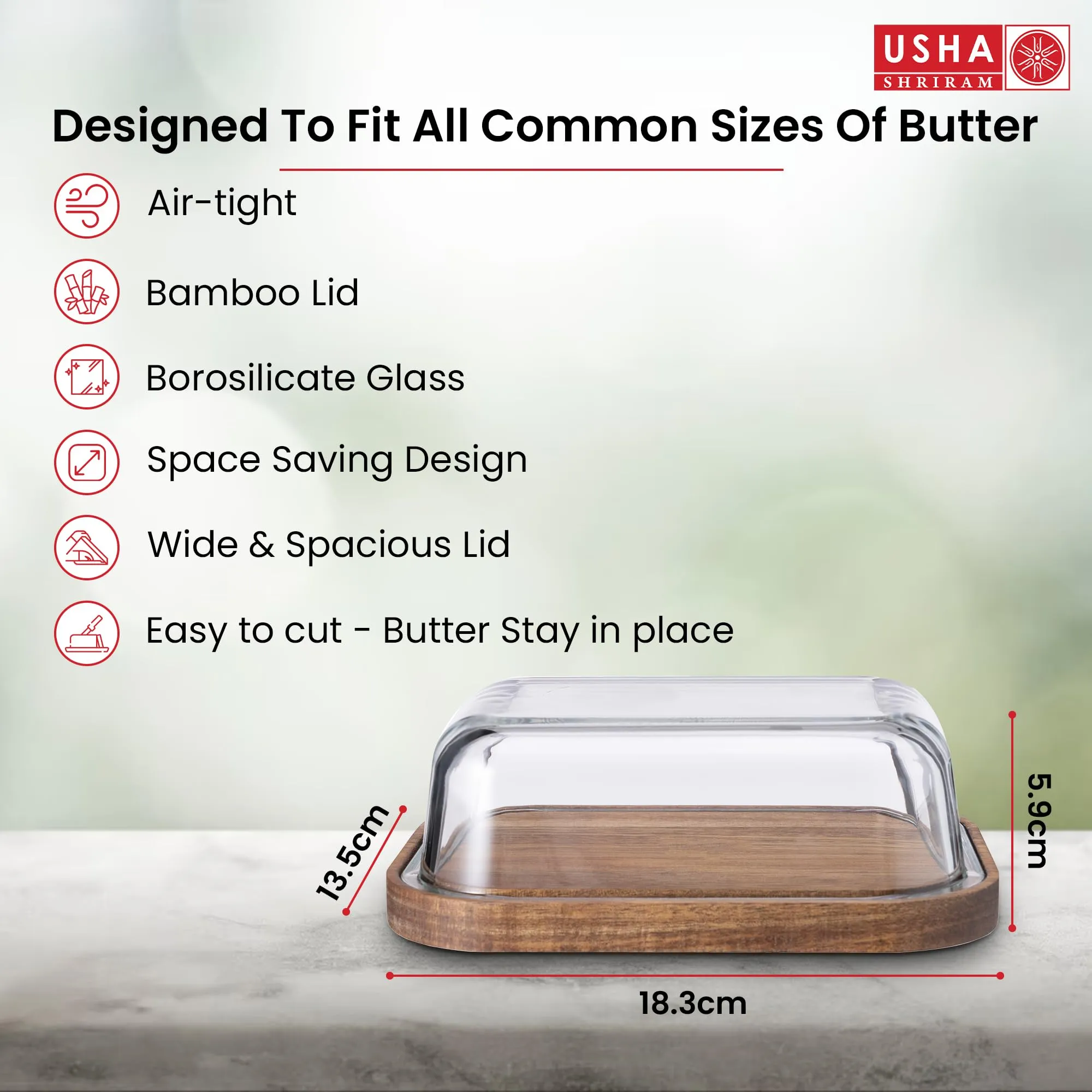 USHA SHRIRAM Borosilicate Baking Tray With Bamboo Lid (900ml)| Baking Dish For Microwave Oven | Microwave Oven Safe Baking| Baking Pan | Bake & Serve Dish | Rectangular Loaf Baking Dish (Dark Brown)