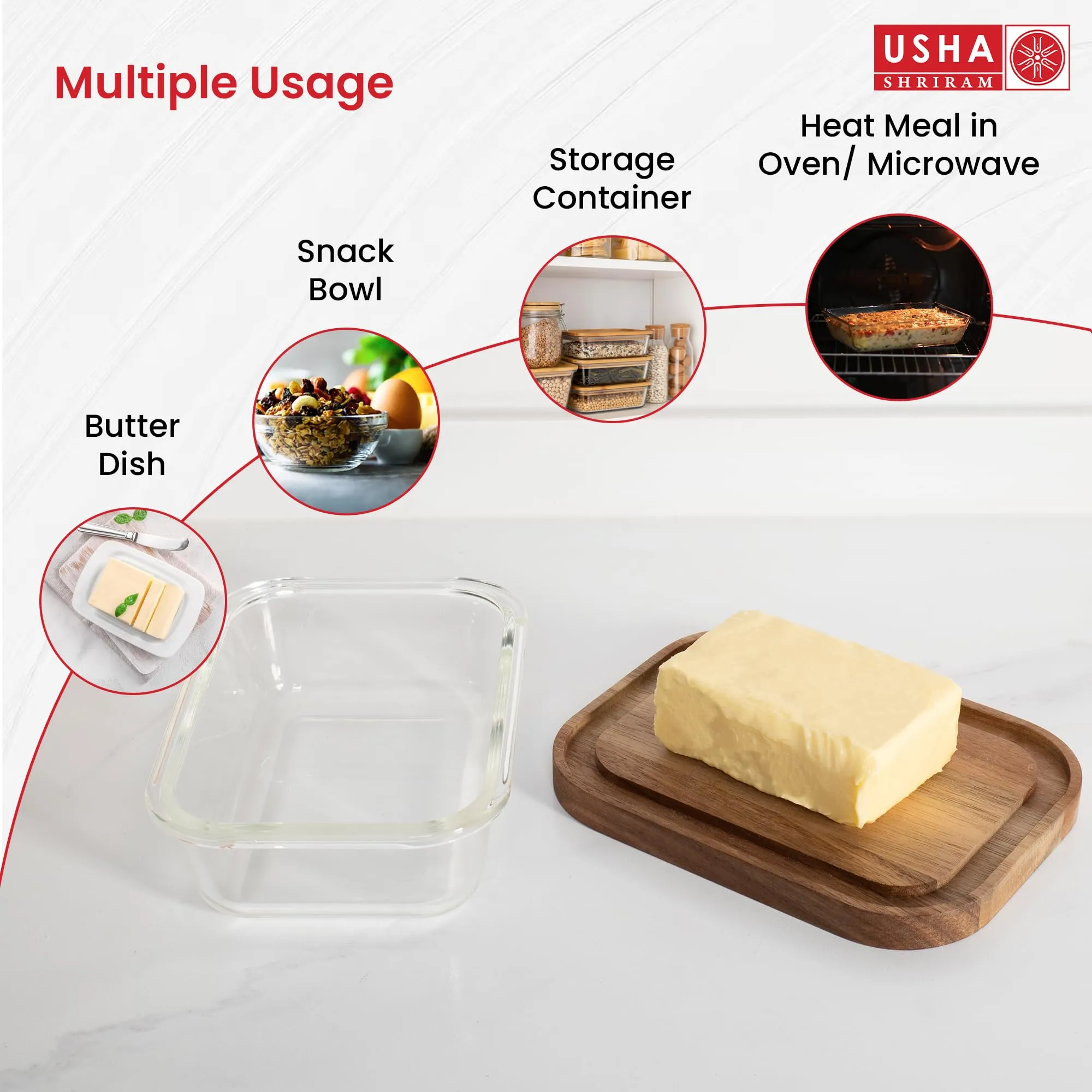 USHA SHRIRAM Borosilicate Baking Tray With Bamboo Lid (900ml)| Baking Dish For Microwave Oven | Microwave Oven Safe Baking| Baking Pan | Bake & Serve Dish | Rectangular Loaf Baking Dish (Dark Brown)