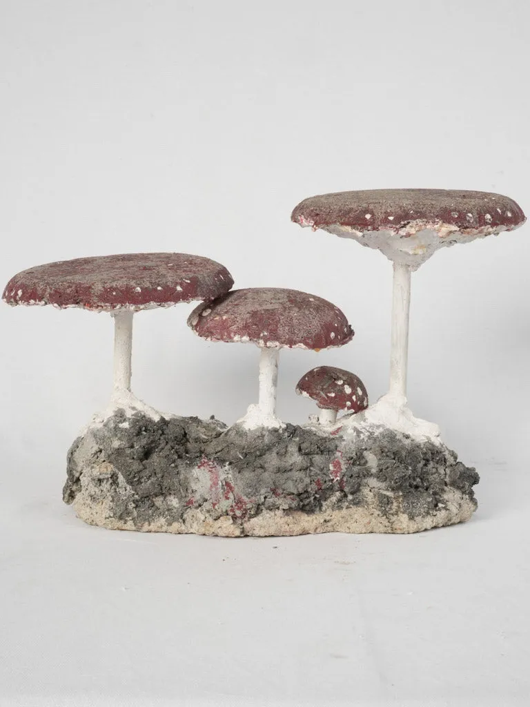 Vintage Mushroom Garden Sculpture with Flat Red Caps 12½"