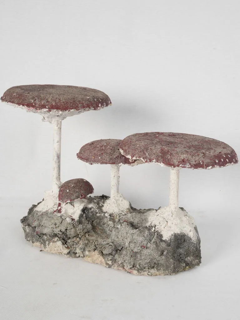 Vintage Mushroom Garden Sculpture with Flat Red Caps 12½"