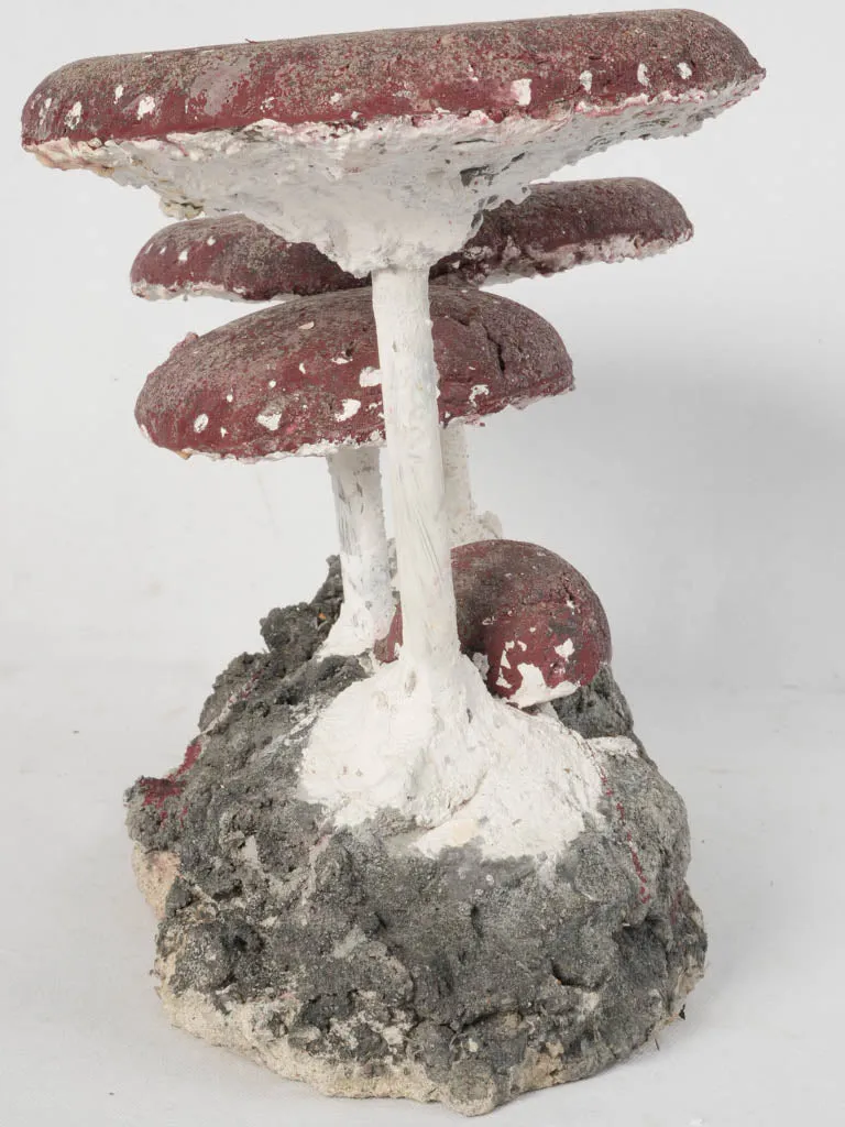 Vintage Mushroom Garden Sculpture with Flat Red Caps 12½"