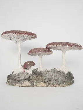 Vintage Mushroom Garden Sculpture with Flat Red Caps 12½"