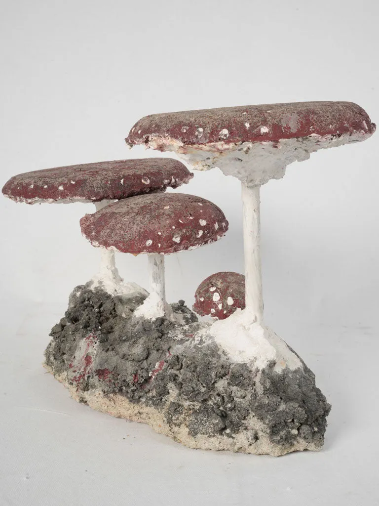 Vintage Mushroom Garden Sculpture with Flat Red Caps 12½"